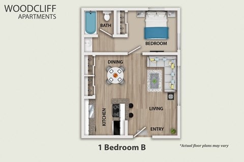 Floor plan for 1 bed, 1 bath, 600 sqft